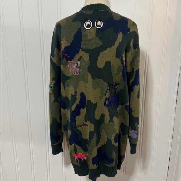 Vilagallo Anthropologie embroidered camo cardigan sweater S Small - Picture 4 of 15